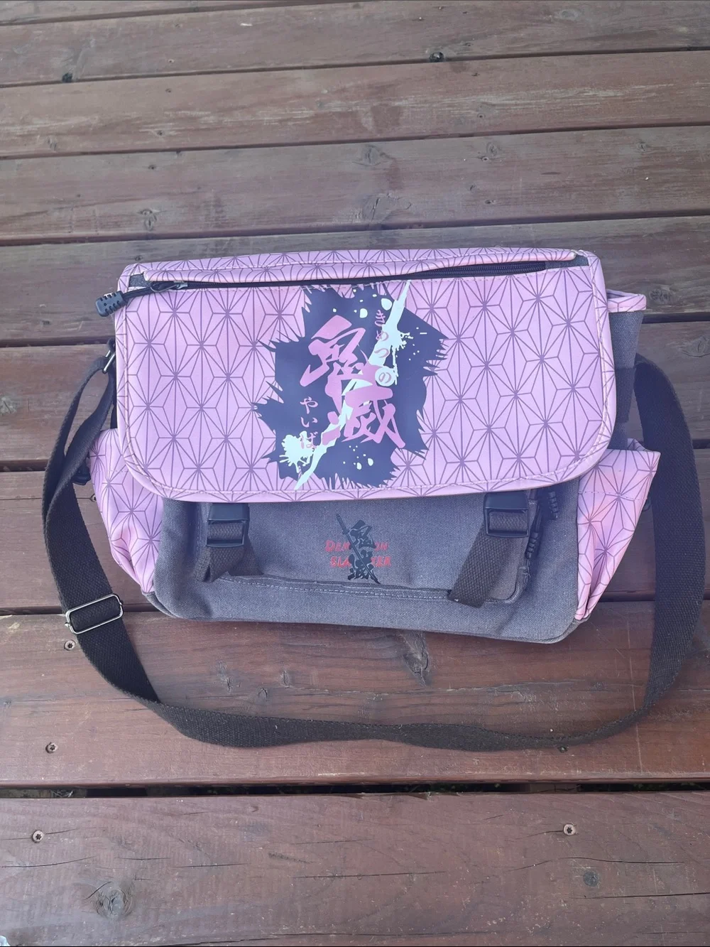 Pink Patterned Shoulder Messenger Bag with Graphic Detail